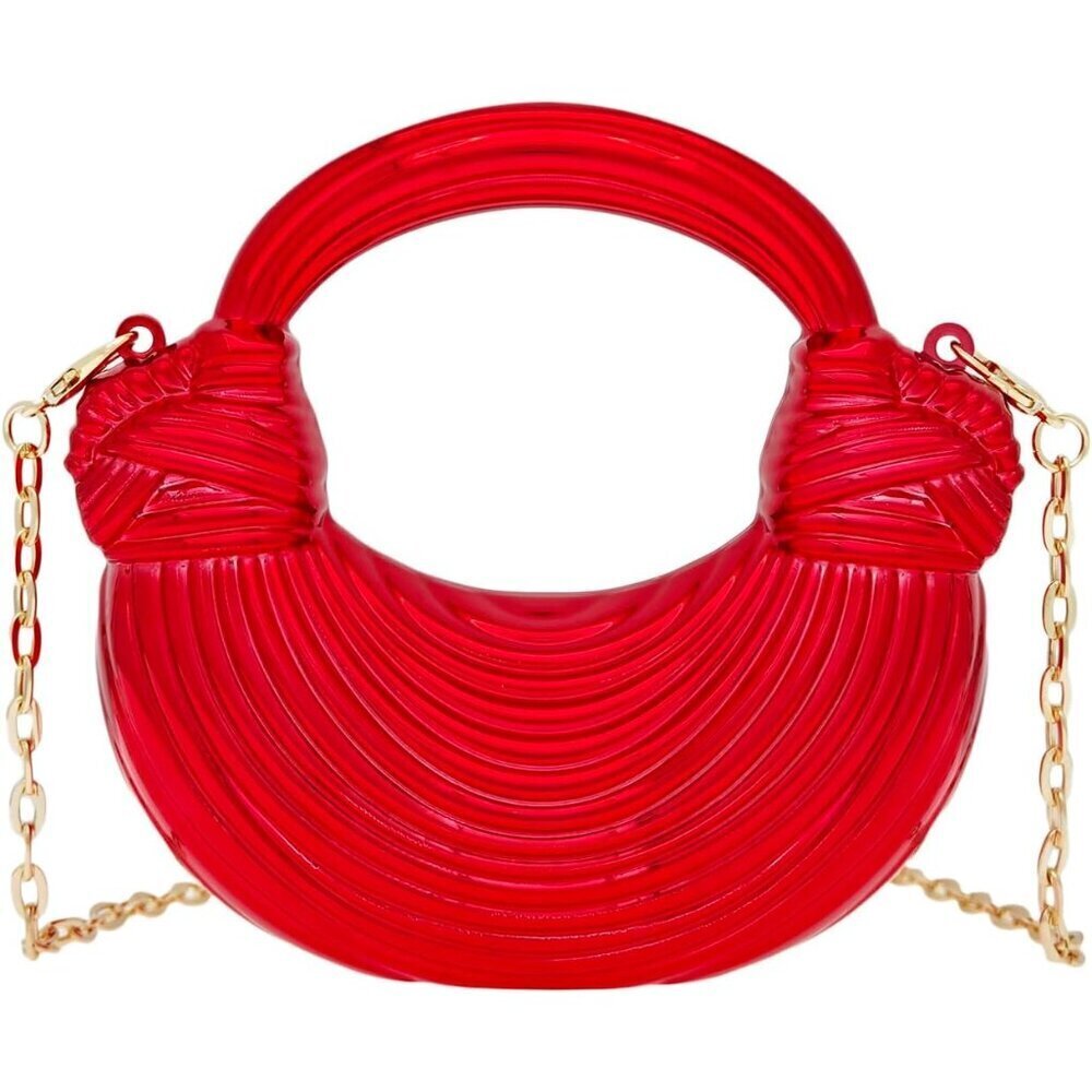 Women's Acrylic Crescent Clutch Bag Crossbody Purse with Chain Red Buckle